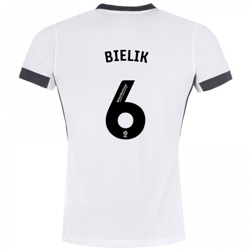 Uomo Maglia Krystian Bielik #6 Bianco Nero Kit Gara Away 2024/25 Maglietta