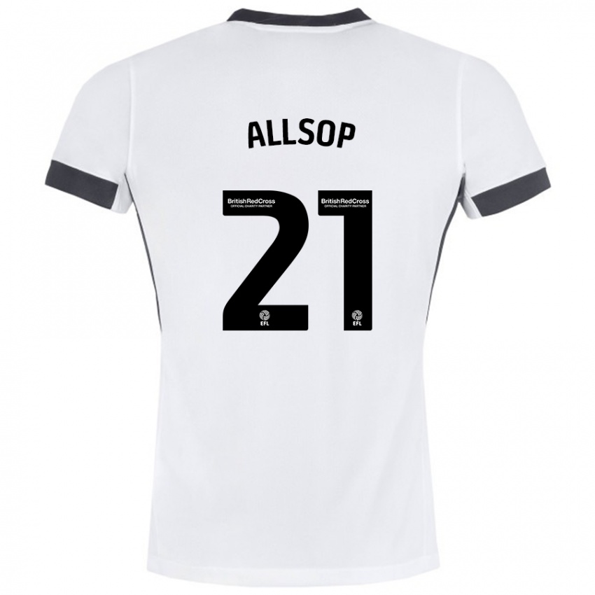 Uomo Maglia Ryan Allsop #21 Bianco Nero Kit Gara Away 2024/25 Maglietta