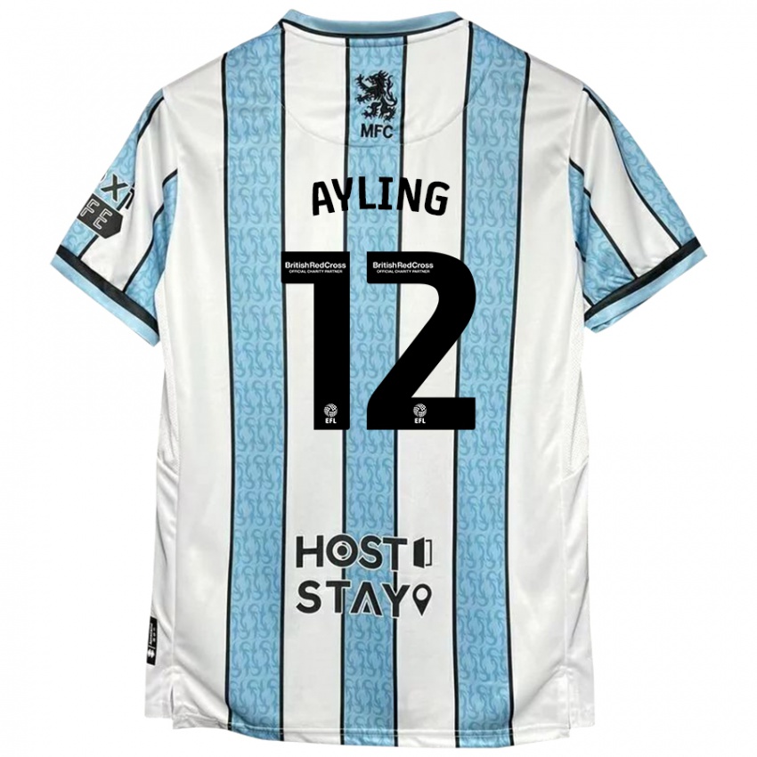 Uomo Maglia Luke Ayling #12 Bianco Blu Kit Gara Away 2024/25 Maglietta