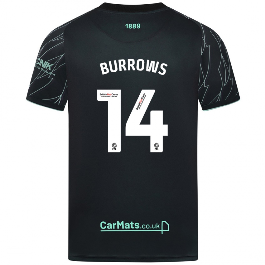 Uomo Maglia Harrison Burrows #14 Nero Verde Kit Gara Away 2024/25 Maglietta