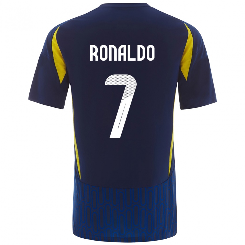 Uomo Maglia Cristiano Ronaldo #7 Blu Giallo Kit Gara Away 2024/25 Maglietta