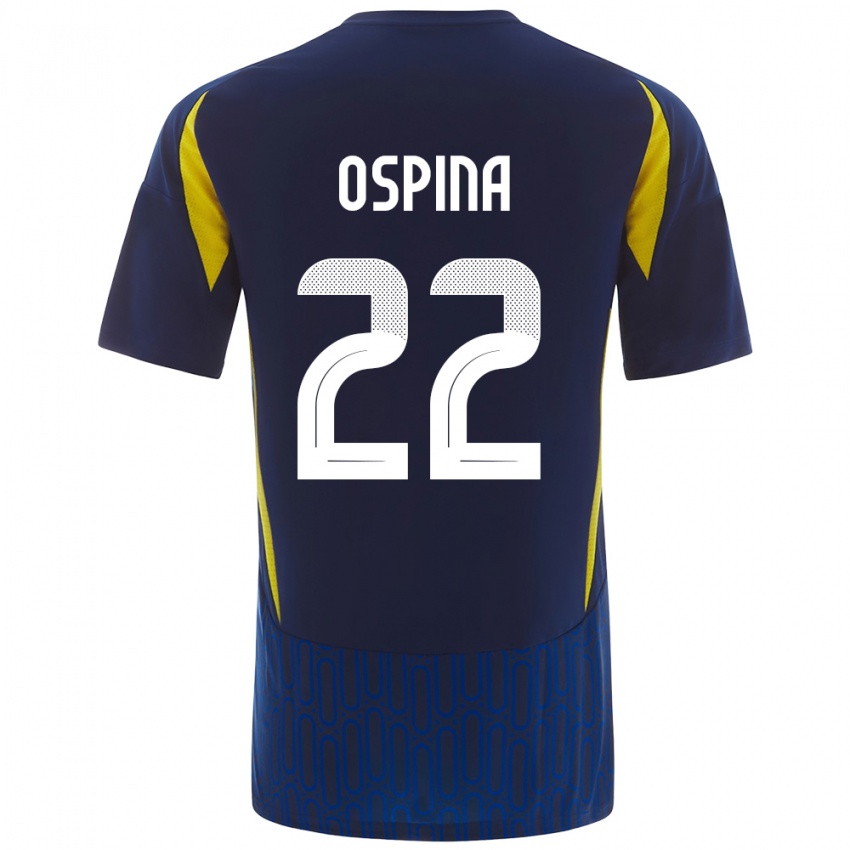 Uomo Maglia David Ospina #22 Blu Giallo Kit Gara Away 2024/25 Maglietta