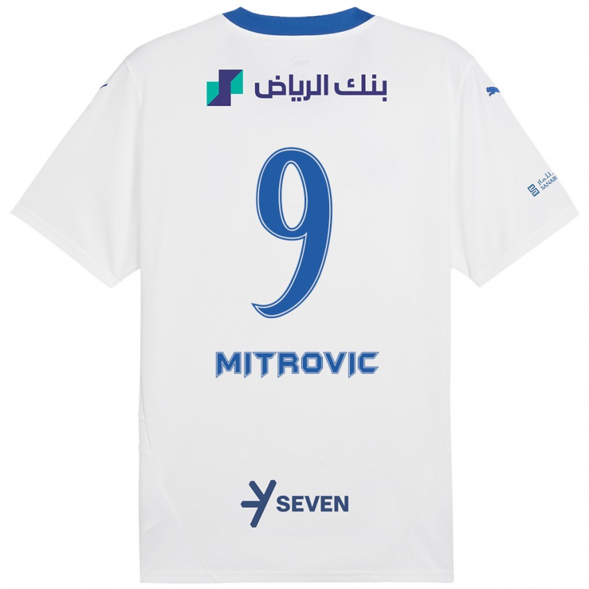 Uomo Maglia Aleksandar Mitrovic #9 Bianco Blu Kit Gara Away 2024/25 Maglietta