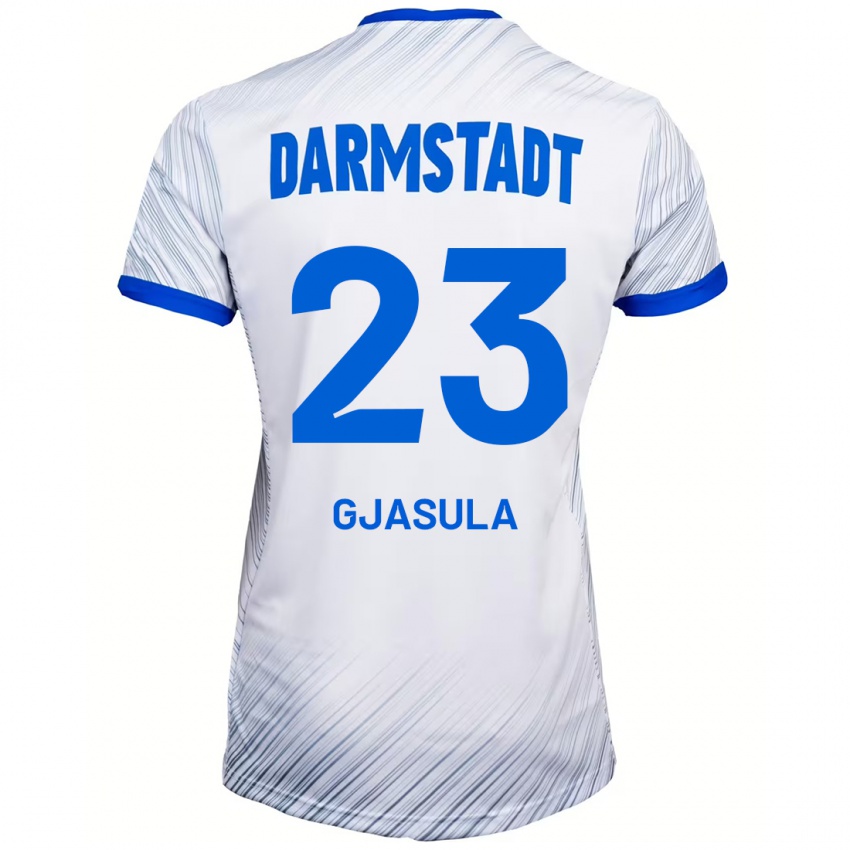 Uomo Maglia Klaus Gjasula #23 Bianco Blu Kit Gara Away 2024/25 Maglietta