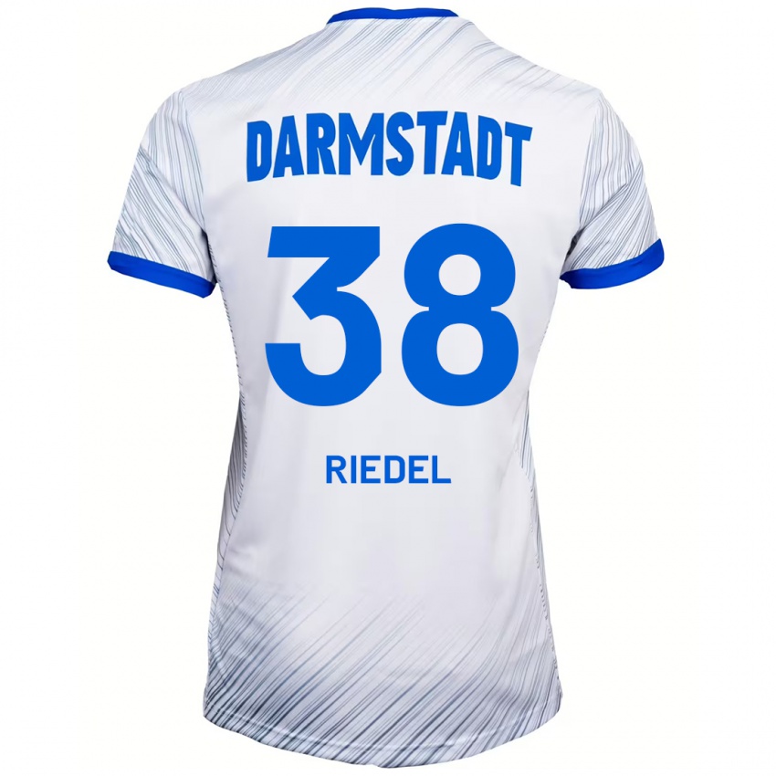 Uomo Maglia Clemens Riedel #38 Bianco Blu Kit Gara Away 2024/25 Maglietta