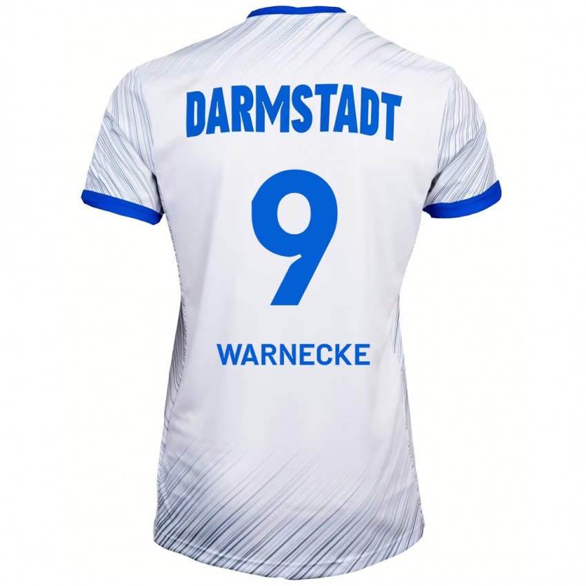 Uomo Maglia Ben Warnecke #9 Bianco Blu Kit Gara Away 2024/25 Maglietta