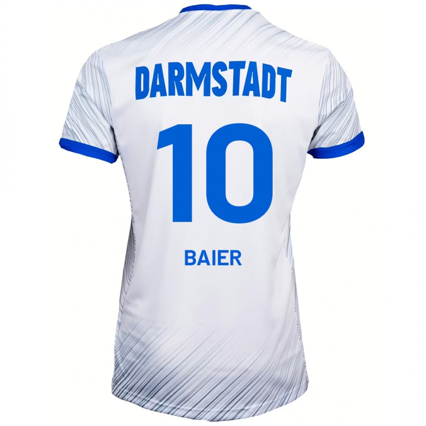 Uomo Maglia Nico Baier #10 Bianco Blu Kit Gara Away 2024/25 Maglietta