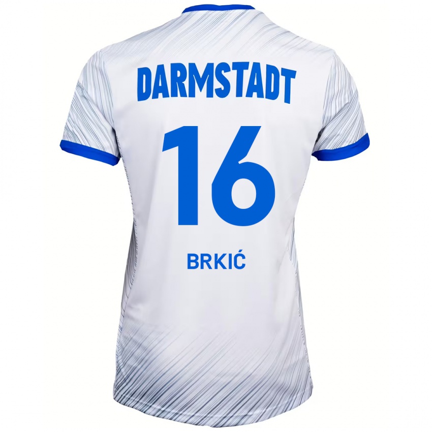 Uomo Maglia Amar Brkić #16 Bianco Blu Kit Gara Away 2024/25 Maglietta