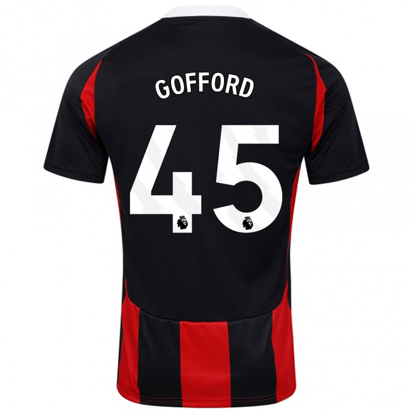 Uomo Maglia Oliver Gofford #45 Nero Rosso Kit Gara Away 2024/25 Maglietta