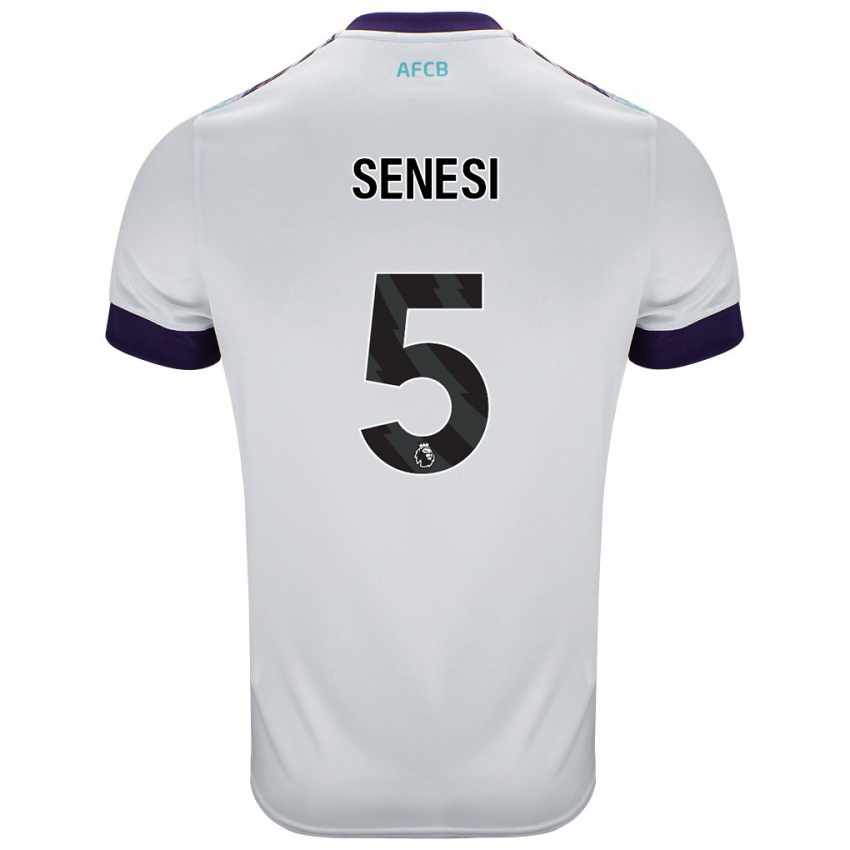 Uomo Maglia Marcos Senesi #5 Bianco Verde Viola Kit Gara Away 2024/25 Maglietta