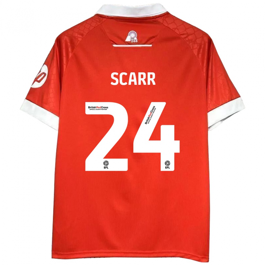 Donna Maglia Dan Scarr #24 Rosso Bianco Kit Gara Home 2024/25 Maglietta