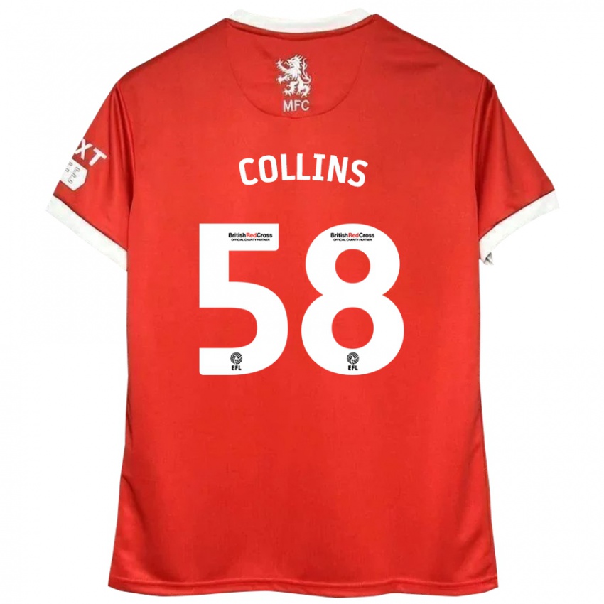 Donna Maglia Sam Collins #58 Rosso Bianco Kit Gara Home 2024/25 Maglietta