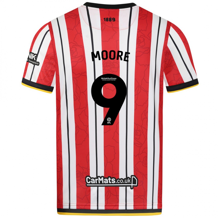 Donna Maglia Kieffer Moore #9 Rosso Strisce Bianche Kit Gara Home 2024/25 Maglietta