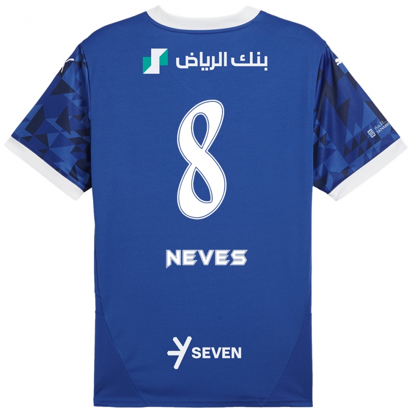 Donna Maglia Ruben Neves #8 Blu Scuro Bianco Kit Gara Home 2024/25 Maglietta