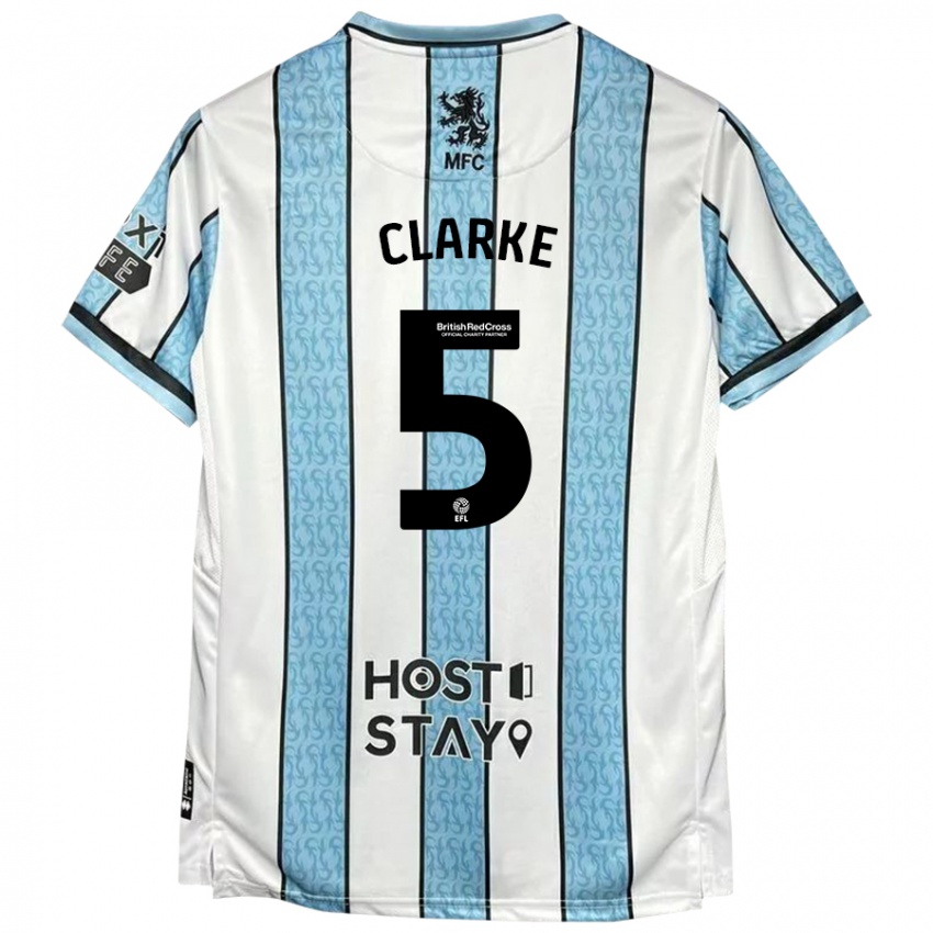 Donna Maglia Matt Clarke #5 Bianco Blu Kit Gara Away 2024/25 Maglietta