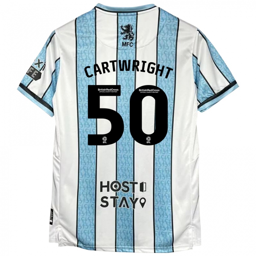 Donna Maglia Fin Cartwright #50 Bianco Blu Kit Gara Away 2024/25 Maglietta