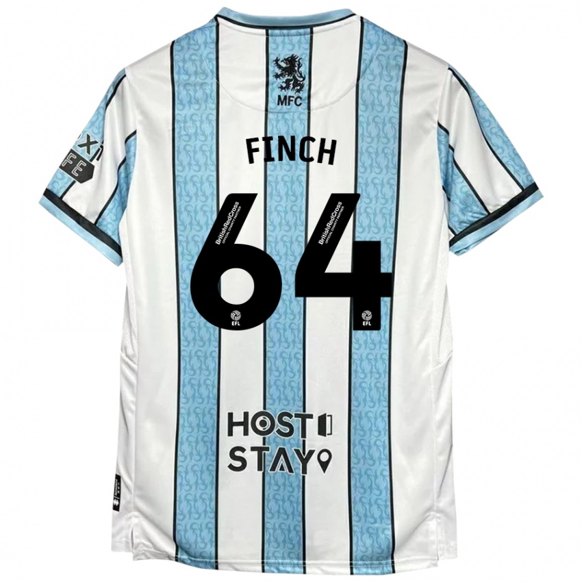 Donna Maglia Sonny Finch #64 Bianco Blu Kit Gara Away 2024/25 Maglietta