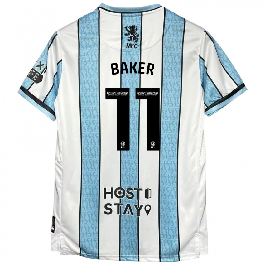 Donna Maglia Ella Baker #11 Bianco Blu Kit Gara Away 2024/25 Maglietta