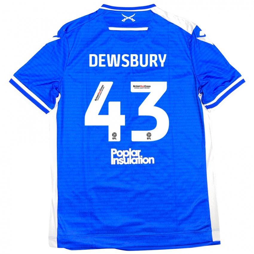 Bambino Maglia Ollie Dewsbury #43 Blu Bianco Kit Gara Home 2024/25 Maglietta