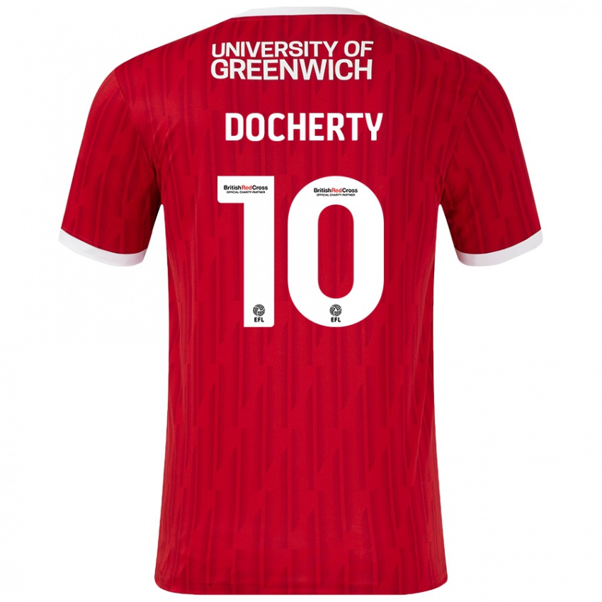 Bambino Maglia Greg Docherty #10 Rosso Bianco Kit Gara Home 2024/25 Maglietta