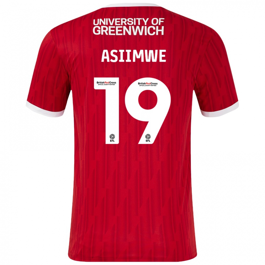 Bambino Maglia Nathan Asiimwe #19 Rosso Bianco Kit Gara Home 2024/25 Maglietta