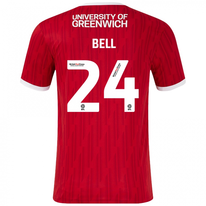 Bambino Maglia Taylor Bell #24 Rosso Bianco Kit Gara Home 2024/25 Maglietta