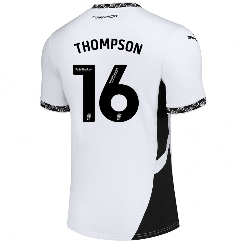 Bambino Maglia Liam Thompson #16 Bianco Nero Kit Gara Home 2024/25 Maglietta