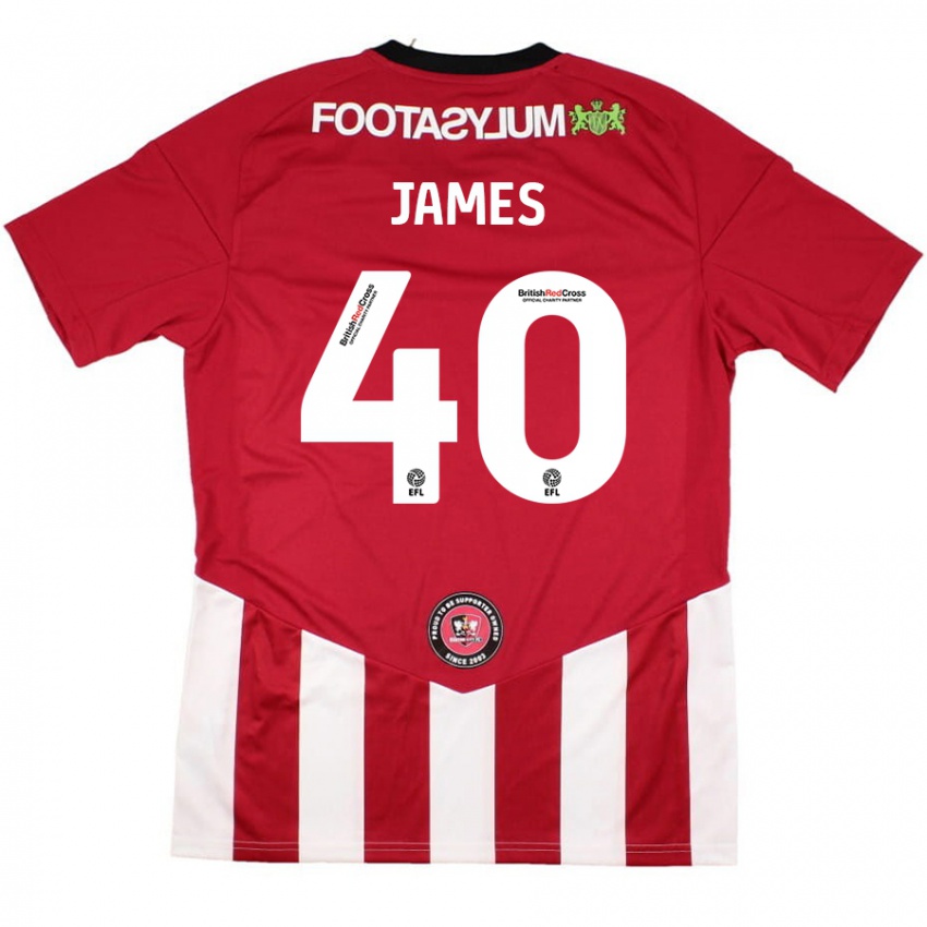 Bambino Maglia Ed James #40 Rosso Bianco Kit Gara Home 2024/25 Maglietta