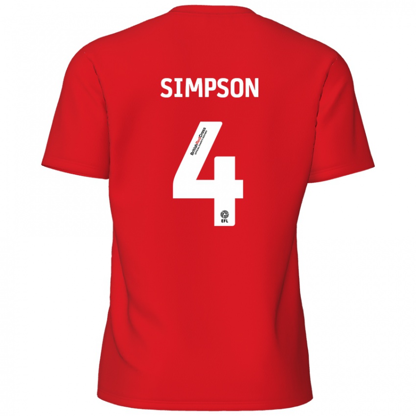 Bambino Maglia Jack Simpson #4 Rosso Kit Gara Home 2024/25 Maglietta