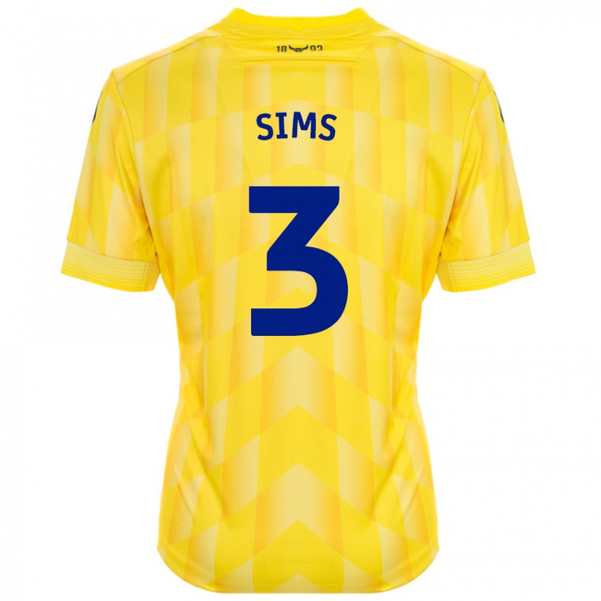 Bambino Maglia Gemma Sims #3 Giallo Kit Gara Home 2024/25 Maglietta