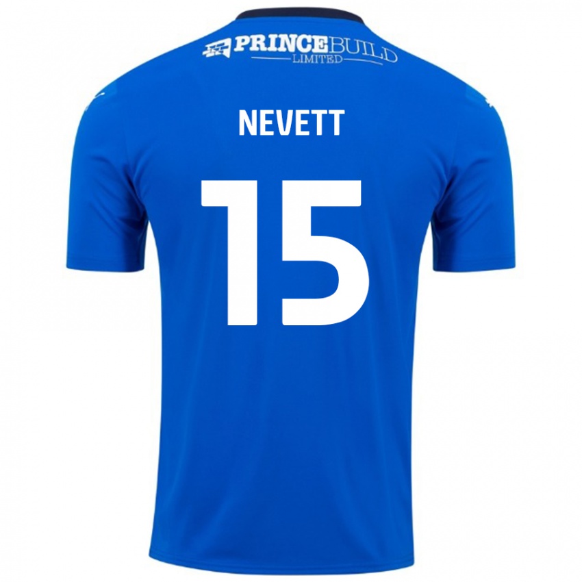 Bambino Maglia George Nevett #15 Blu Bianco Kit Gara Home 2024/25 Maglietta