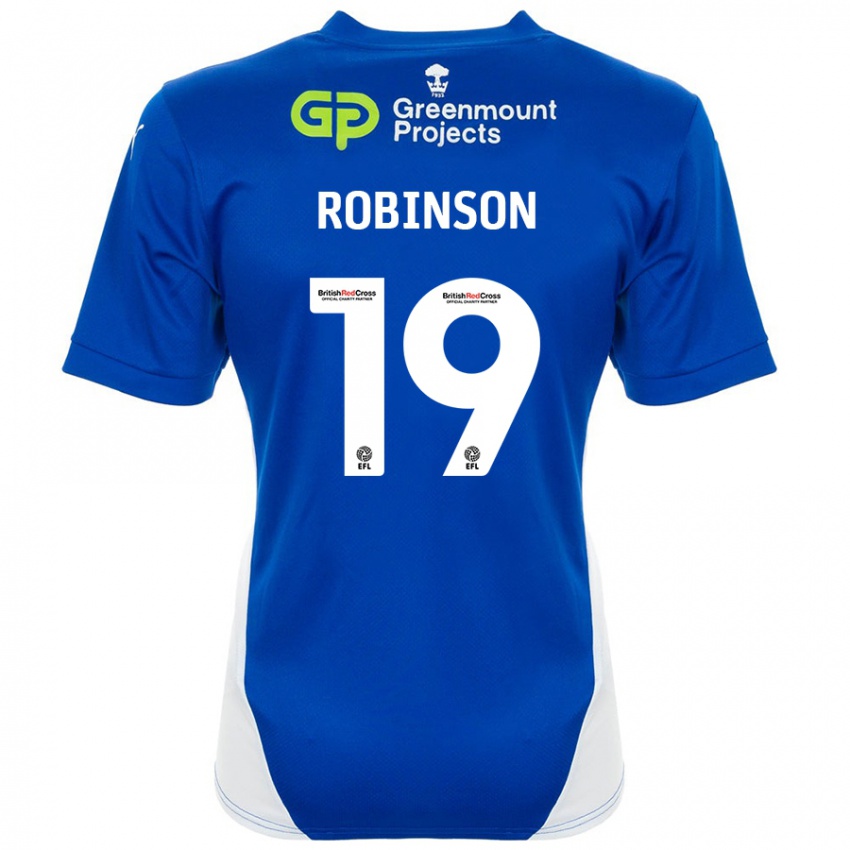 Bambino Maglia Luke Robinson #19 Blu Bianco Kit Gara Home 2024/25 Maglietta