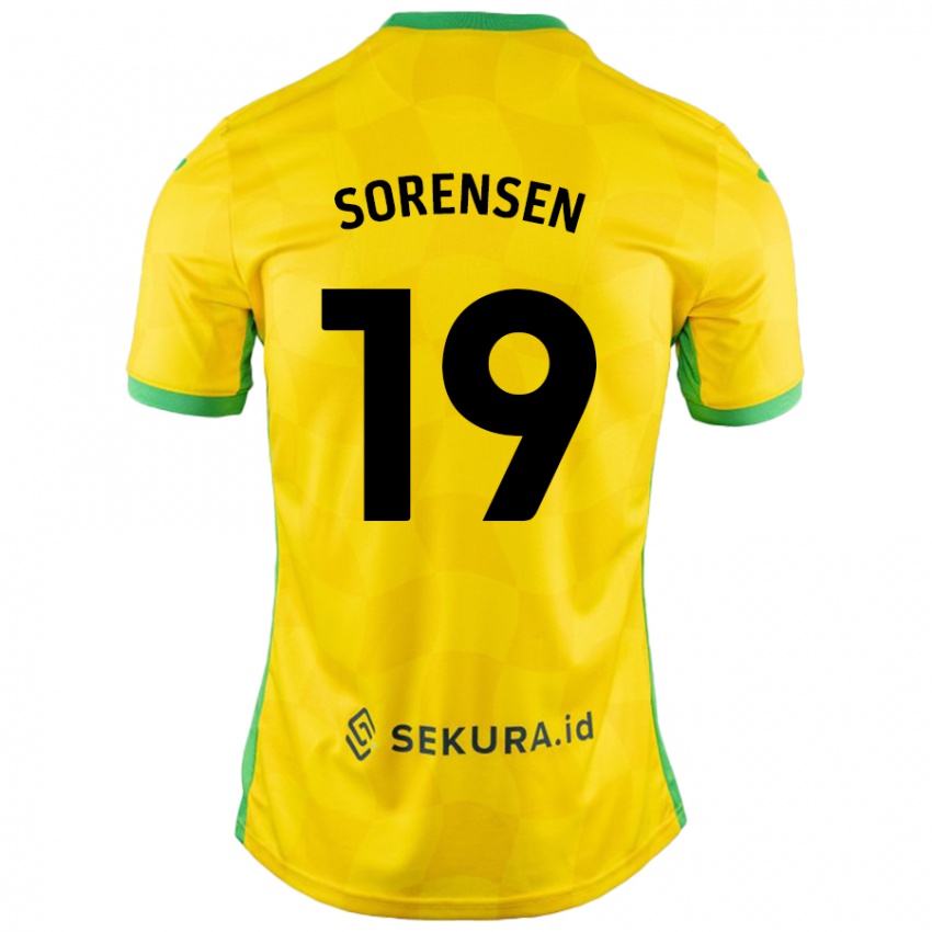 Bambino Maglia Jacob Lungi Sørensen #19 Giallo Verde Kit Gara Home 2024/25 Maglietta