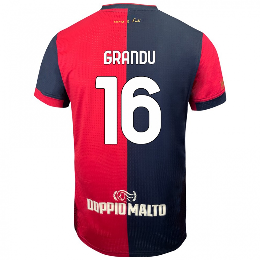 Bambino Maglia Nicola Grandu #16 Rosso Blu Più Scuro Kit Gara Home 2024/25 Maglietta