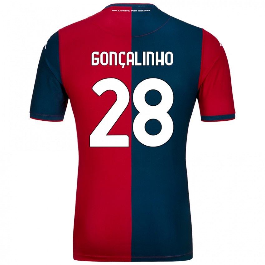 Bambino Maglia João Gonçalinho #28 Rosso Blu Scuro Kit Gara Home 2024/25 Maglietta