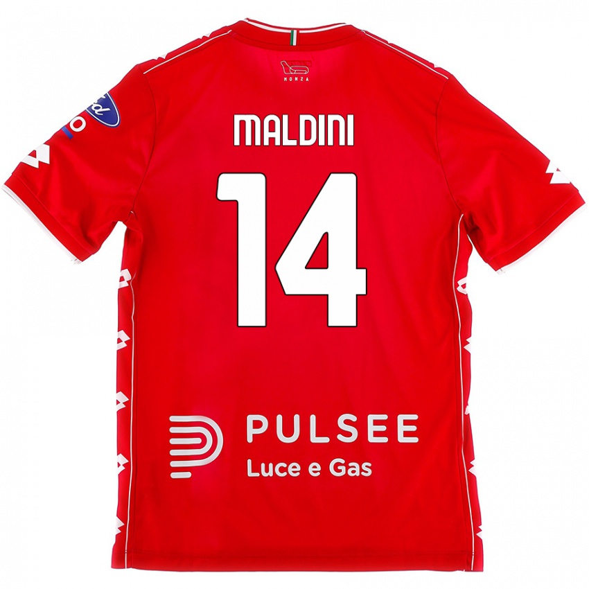 Bambino Maglia Daniel Maldini #14 Rosso Bianco Kit Gara Home 2024/25 Maglietta