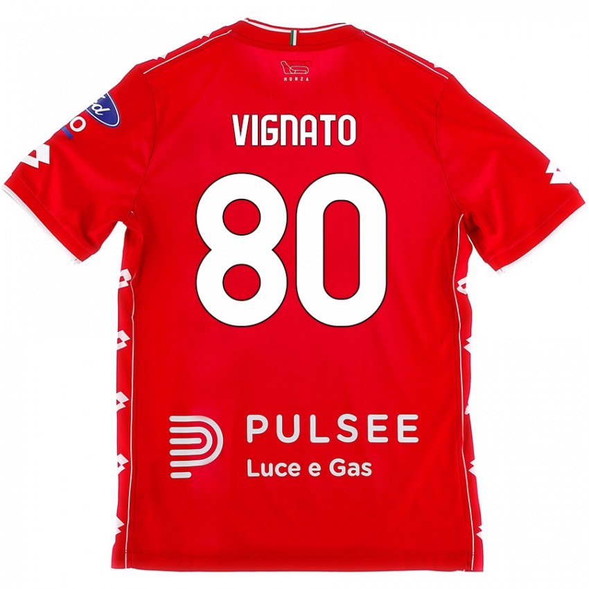 Bambino Maglia Samuele Vignato #80 Rosso Bianco Kit Gara Home 2024/25 Maglietta