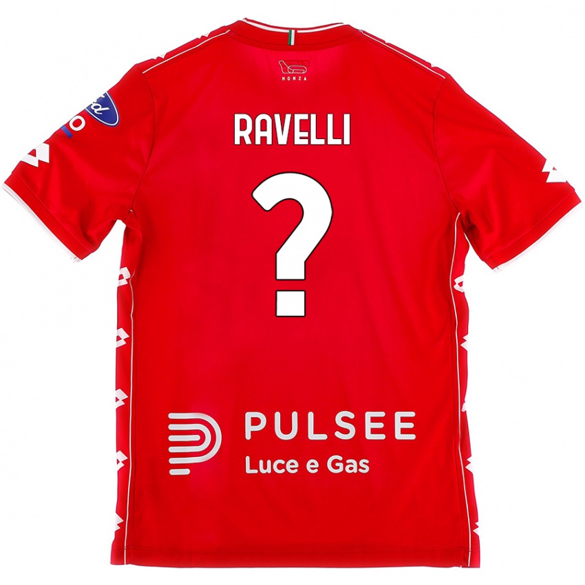 Bambino Maglia Etienne Ravelli #0 Rosso Bianco Kit Gara Home 2024/25 Maglietta