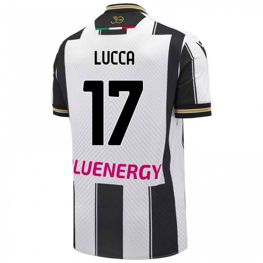 Bambino Maglia Lorenzo Lucca #17 Bianco Nero Kit Gara Home 2024/25 Maglietta