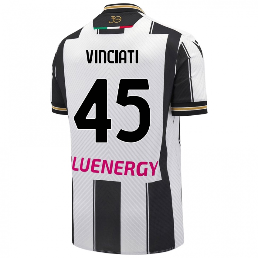 Bambino Maglia Giulio Vinciati #45 Bianco Nero Kit Gara Home 2024/25 Maglietta