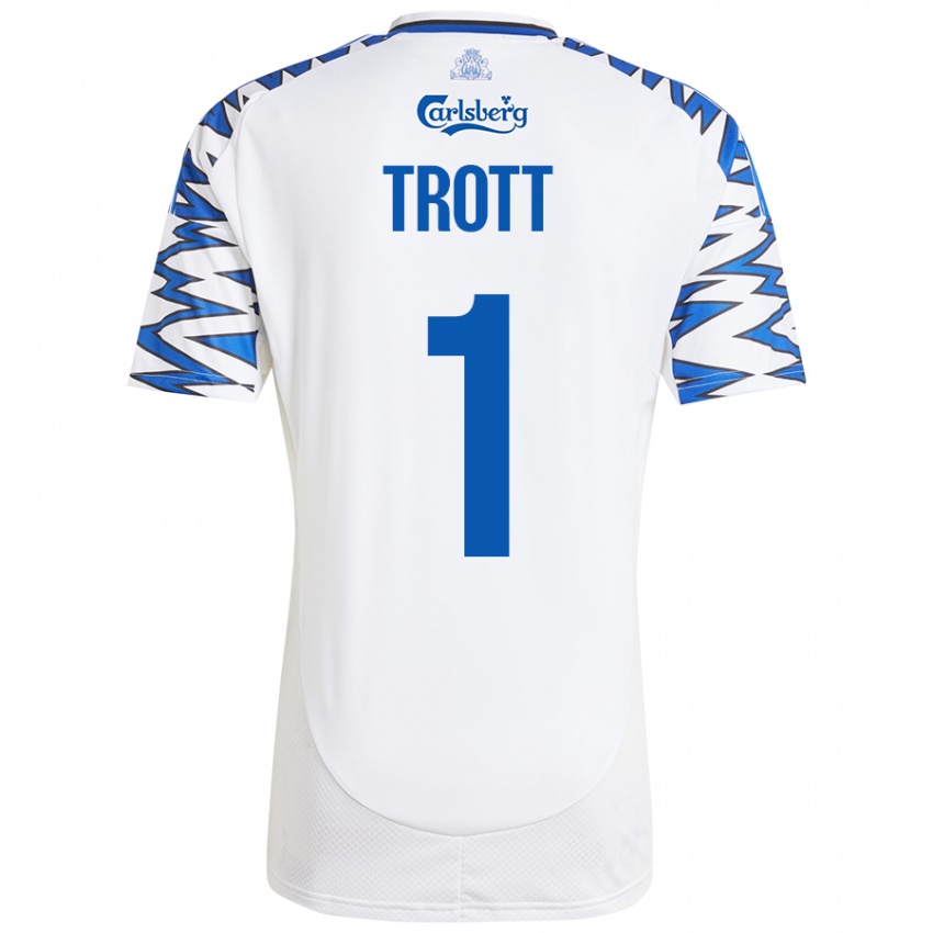 Bambino Maglia Nathan Trott #1 Bianco Azzurro Kit Gara Home 2024/25 Maglietta