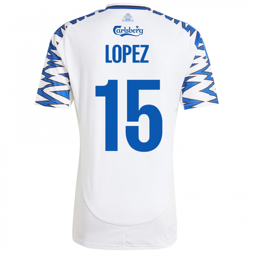 Bambino Maglia Marcos López #15 Bianco Azzurro Kit Gara Home 2024/25 Maglietta