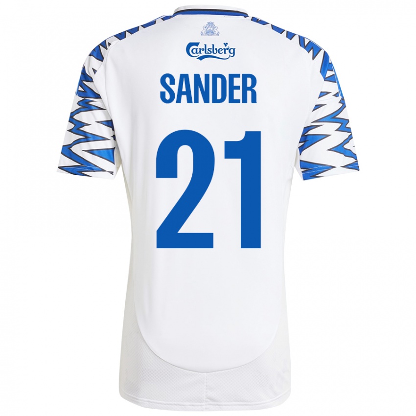 Bambino Maglia Theo Sander #21 Bianco Azzurro Kit Gara Home 2024/25 Maglietta