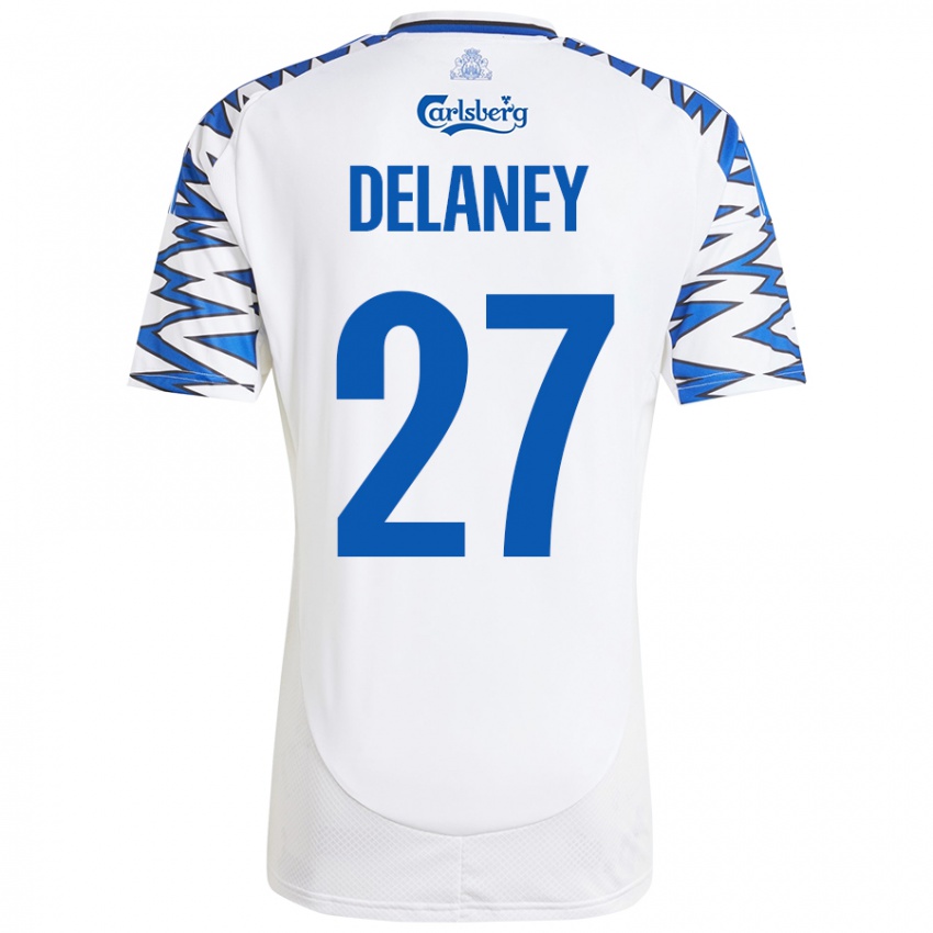 Bambino Maglia Thomas Delaney #27 Bianco Azzurro Kit Gara Home 2024/25 Maglietta