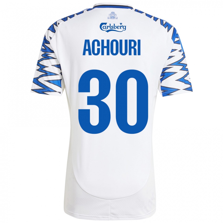 Bambino Maglia Elias Achouri #30 Bianco Azzurro Kit Gara Home 2024/25 Maglietta