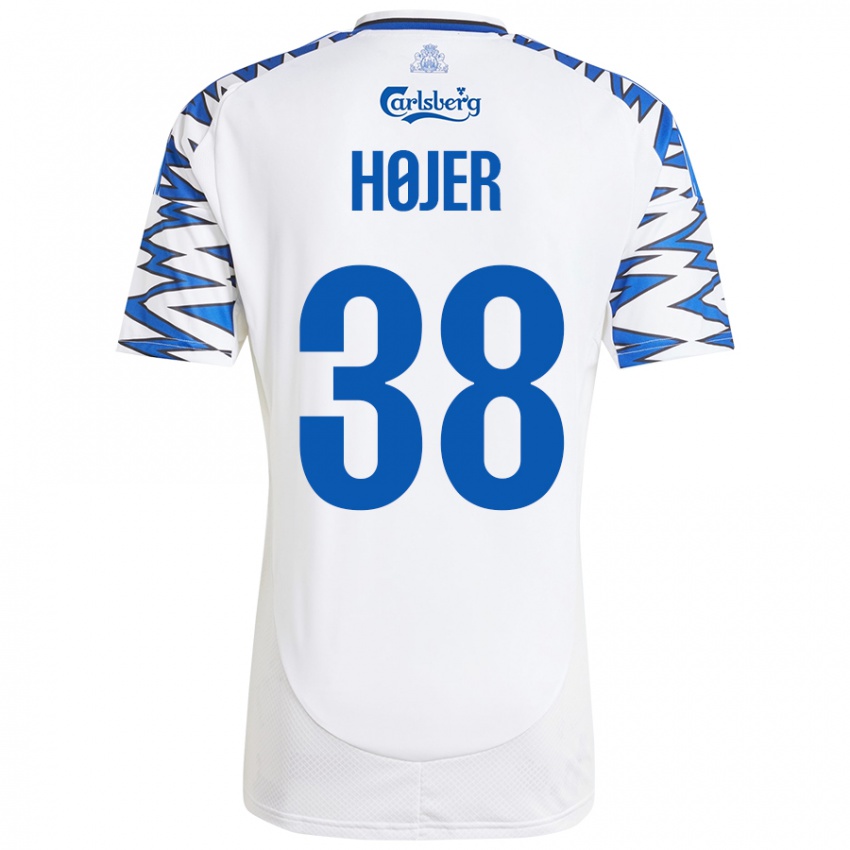 Bambino Maglia Oliver Højer #38 Bianco Azzurro Kit Gara Home 2024/25 Maglietta