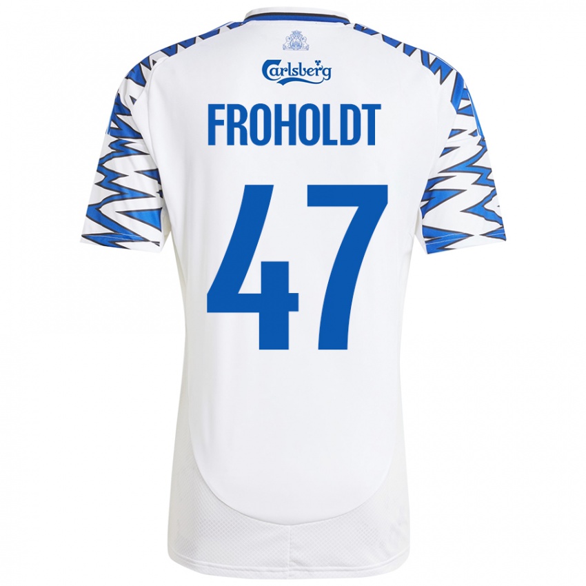 Bambino Maglia Victor Froholdt #47 Bianco Azzurro Kit Gara Home 2024/25 Maglietta