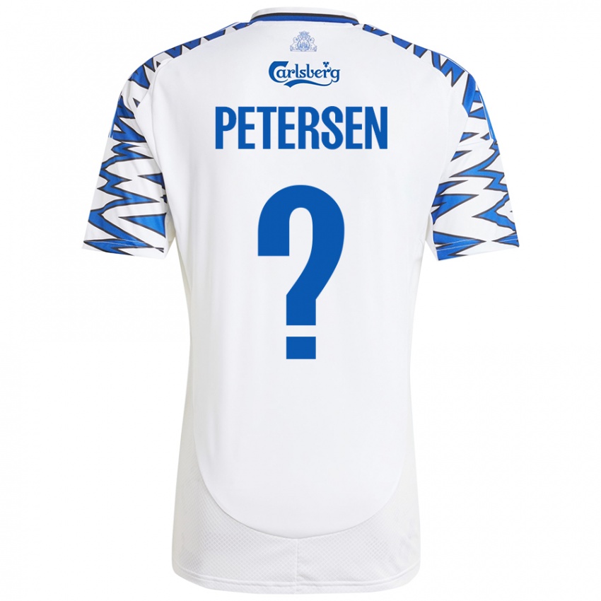 Bambino Maglia Frederik Petersen #0 Bianco Azzurro Kit Gara Home 2024/25 Maglietta