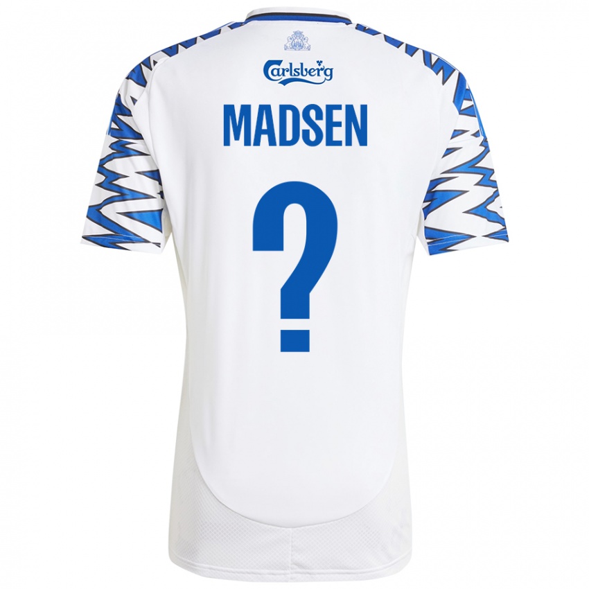 Bambino Maglia Noah Madsen #0 Bianco Azzurro Kit Gara Home 2024/25 Maglietta