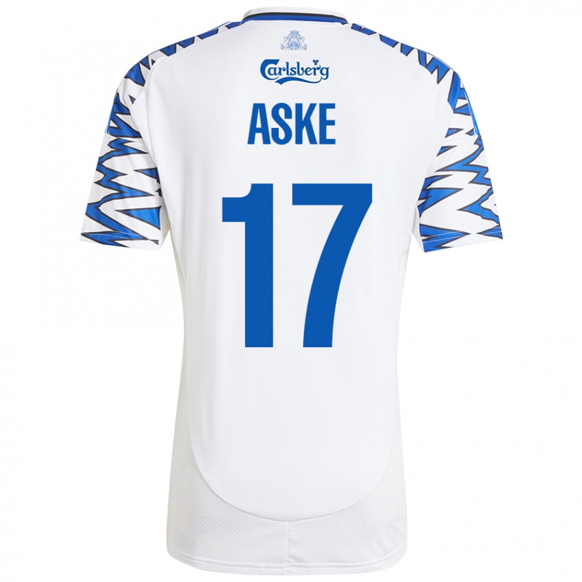 Bambino Maglia Aske Christensen #17 Bianco Azzurro Kit Gara Home 2024/25 Maglietta